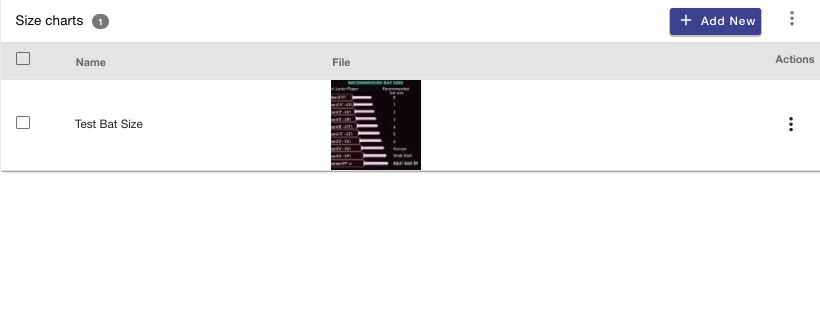 Size Charts Panel Screenshot